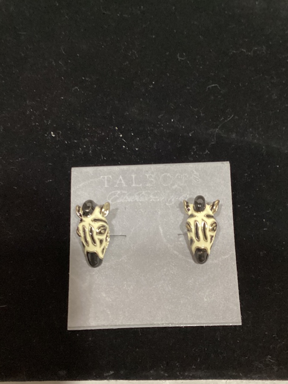 Talbots Black and Cream Giraffe Head Stud Earrings